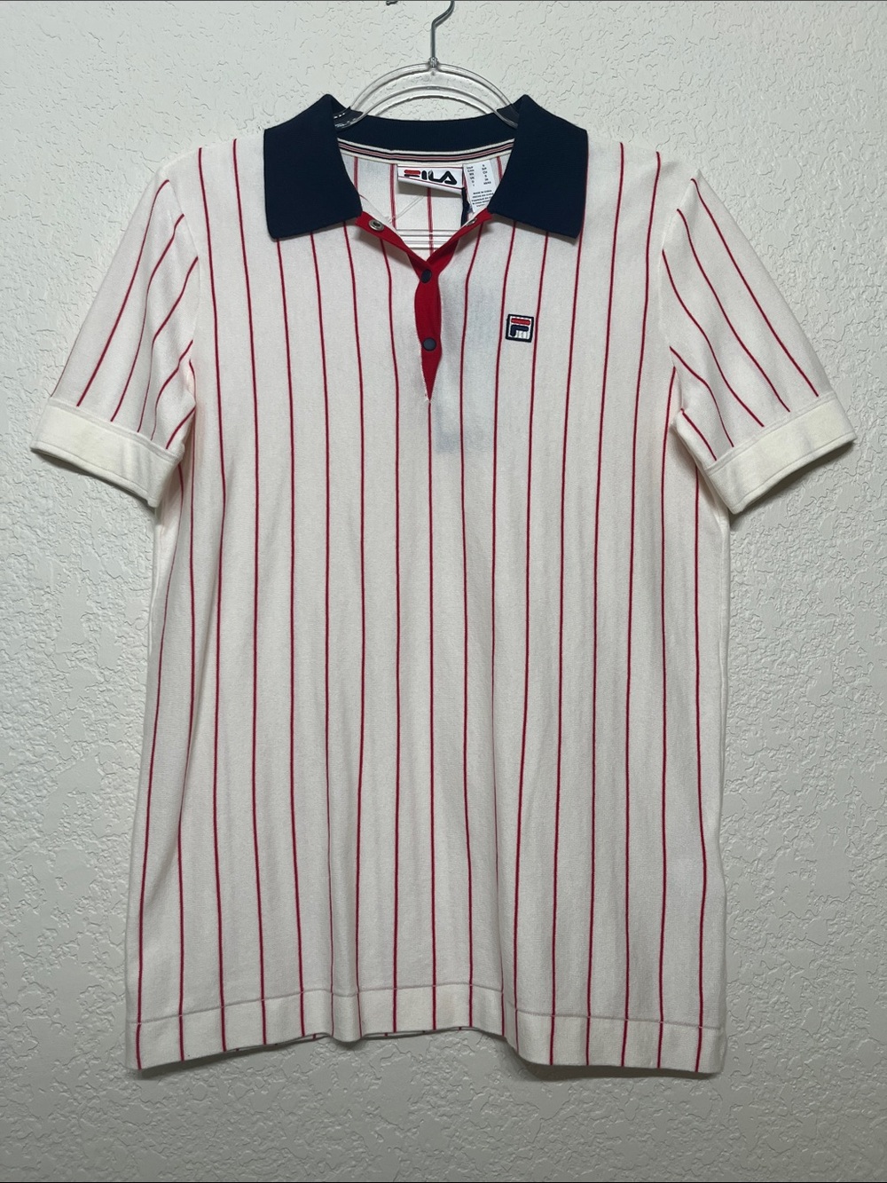 Fila Women’s Small White and Red Pinstripe Polo Top